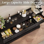 Dyonery Buffet avec grand rangement de 165 cm, 3 tiroirs et 4 portes, meuble de bar à café, blanc/gris.