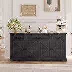 Dyonery Buffet avec grand rangement de 165 cm, 3 tiroirs et 4 portes, meuble de bar à café, blanc/gris.