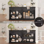 Dyonery Buffet avec grand rangement de 165 cm, 3 tiroirs et 4 portes, meuble de bar à café, blanc/gris.