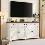 Dyonery Buffet avec grand rangement de 165 cm, 3 tiroirs et 4 portes, meuble de bar à café, blanc/gris.