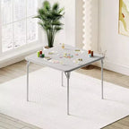 Table pliante, table de jeu pliable de 85,3 cm, table pliante carrée portable avec coussin souple en polyuréthane, table pliante en métal beige adaptée