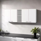 HomeRoots Armoire murale décorative à quatre portes en bois blanc de 59 po