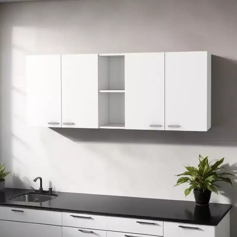 HomeRoots Armoire murale décorative à quatre portes en bois blanc de 59 po