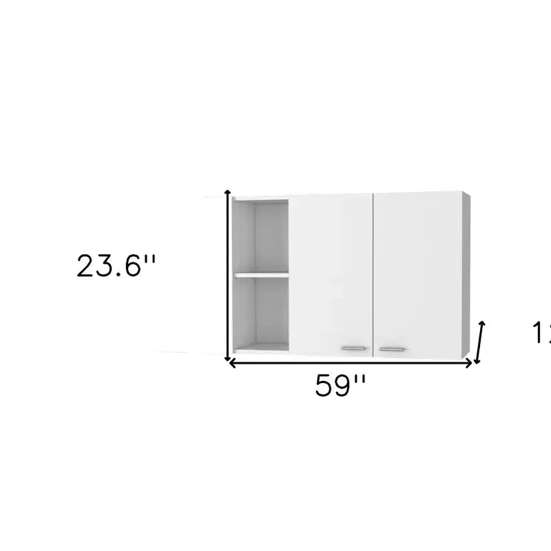 HomeRoots Armoire murale décorative à quatre portes en bois blanc de 59 po