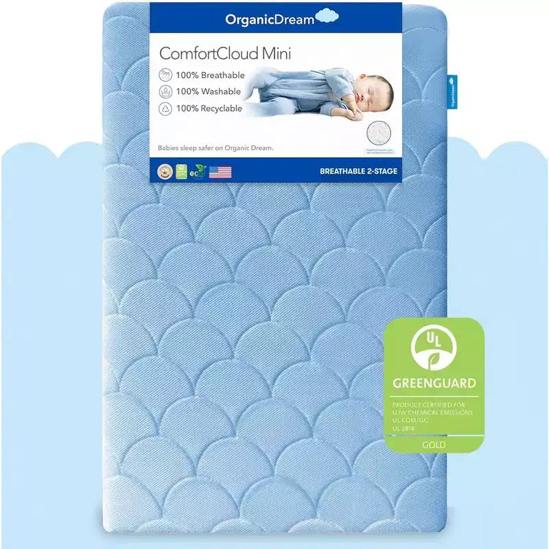 Organic Dream ComfortCloud Mini Crib Mattress in Sky Blue