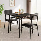 Ensemble de salle à manger 3 pièces pour 2 personnes avec table carrée, étagère de rangement, cadre métallique et chaises rembourrées, parfait pour les petits espaces, les appartements et les cuisines.