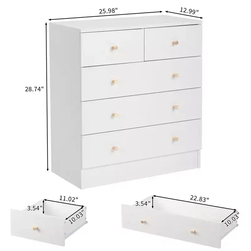 Commode à 5 tiroirs Karl Home en panneaux de particules blancs de 66 cm de large