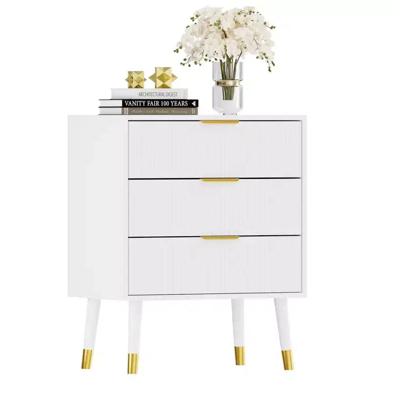 Commode à 3 tiroirs avec rangement, 72,423,615,4 cm, avec poignées en métal, table de chevet minimaliste moderne avec pieds en métal, armoire de rangement