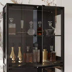 Famapy Vitrine en verre trempé 31,5x65 avec lumières à capteur de mouvement, armoire de rangement noire à 4 portes, grande vitrine, bibliothèque, buffet, garde-manger