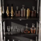 Famapy Vitrine en verre trempé 31,5x65 avec lumières à capteur de mouvement, armoire de rangement noire à 4 portes, grande vitrine, bibliothèque, buffet, garde-manger