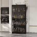 Famapy Vitrine en verre trempé 31,5x65 avec lumières à capteur de mouvement, armoire de rangement noire à 4 portes, grande vitrine, bibliothèque, buffet, garde-manger