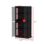 Famapy Vitrine en verre trempé 31,5x65 avec lumières à capteur de mouvement, armoire de rangement noire à 4 portes, grande vitrine, bibliothèque, buffet, garde-manger