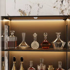 Famapy Vitrine en verre trempé 31,5x65 avec lumières à capteur de mouvement, armoire de rangement noire à 4 portes, grande vitrine, bibliothèque, buffet, garde-manger