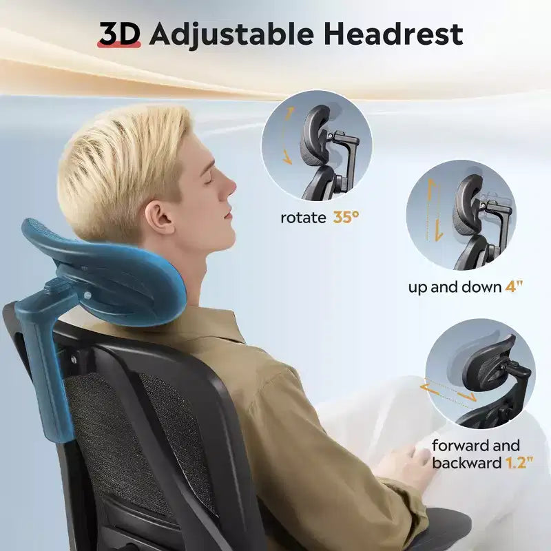 Chaise de bureau ergonomique en maille GALAXHERO, dossier haut inclinable, avec repose-pieds rétractable, support lombaire réglable et fonction d'inclinaison, noire