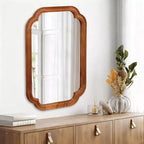 MAYEERTY Miroir décoratif à coins arrondis en bois massif 24 x 36 pour chambre, salle de bain, salon, marron jaunâtre