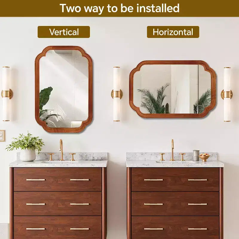 MAYEERTY Miroir décoratif à coins arrondis en bois massif 24 x 36 pour chambre, salle de bain, salon, marron jaunâtre