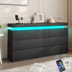 Coiffeuse moderne 6 tiroirs Dyonery - meuble de rangement avec lumières LED, rangement supérieur coulissant, chambre, salon