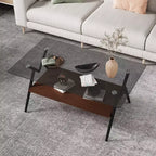 Table Basse à 2 Niveaux Okak Modern avec Plateau en Verre Trempé et Pieds en Métal Robustes, Table d'Appoint Centrale avec Étagère Ouverte pour Salon