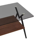 Table Basse à 2 Niveaux Okak Modern avec Plateau en Verre Trempé et Pieds en Métal Robustes, Table d'Appoint Centrale avec Étagère Ouverte pour Salon