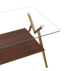 Table Basse à 2 Niveaux Okak Modern avec Plateau en Verre Trempé et Pieds en Métal Robustes, Table d'Appoint Centrale avec Étagère Ouverte pour Salon