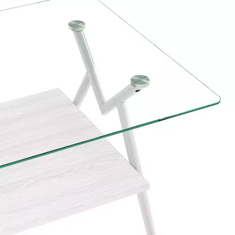 Table Basse à 2 Niveaux Okak Modern avec Plateau en Verre Trempé et Pieds en Métal Robustes, Table d'Appoint Centrale avec Étagère Ouverte pour Salon