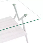 Table Basse à 2 Niveaux Okak Modern avec Plateau en Verre Trempé et Pieds en Métal Robustes, Table d'Appoint Centrale avec Étagère Ouverte pour Salon