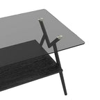 Table Basse à 2 Niveaux Okak Modern avec Plateau en Verre Trempé et Pieds en Métal Robustes, Table d'Appoint Centrale avec Étagère Ouverte pour Salon