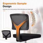 Chaise de bureau sans accoudoirs en maille, réglable en hauteur avec soutien lombaire, fauteuil pivotant à roulettes pour petits espaces