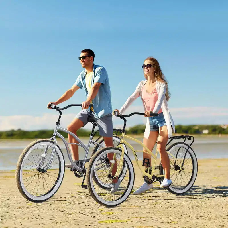 NAYSAYE Vélo de plage cruiser 26 pouces, 7 vitesses, freins en V, selle confortable, vélo de ville rétro classique pour femme, homme, senior