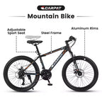 NAYSAYE Vélo VTT 24 Pouces, 21 Vitesses, Cadre en Acier pour Garçons et Filles, pour Aventures Tout-Terrain, Noir et Orange, 56,3 x 7,88 x 28,35