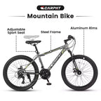 NAYSAYE Vélo VTT 24 Pouces 21 Vitesses Cadre en Acier pour Garçons et Filles pour Aventures Tout-Terrain, Gris, 56,3*7,88*28,35