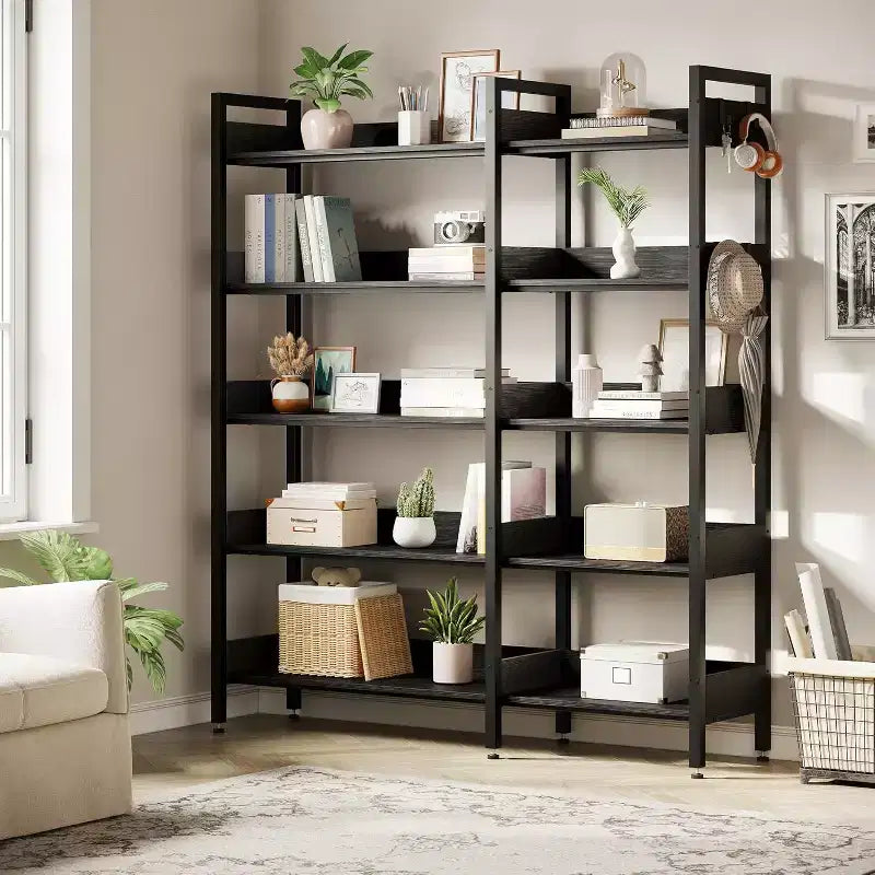 Bibliothèque d'angle, étagère d'angle convertible à 5 niveaux, étagère de rangement en forme de L pour bureau à domicile, salon, bureau d'étude