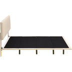 Cadre de lit flottant moderne Acekool Queen Size avec veilleuses à détecteur de mouvement, plateforme rembourrée, silencieux, beige
