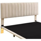 Cadre de lit flottant moderne Acekool Queen Size avec veilleuses à détecteur de mouvement, plateforme rembourrée, silencieux, beige