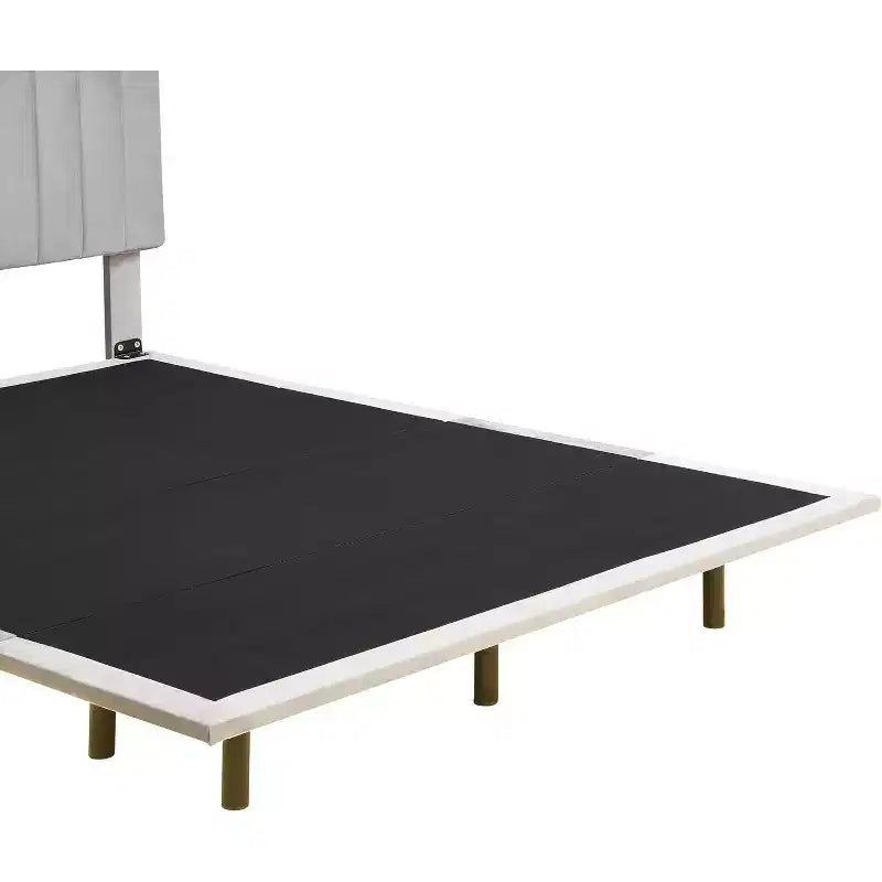 Cadre de lit flottant moderne Acekool Queen Size avec veilleuses à détecteur de mouvement, plateforme rembourrée, silencieux, beige