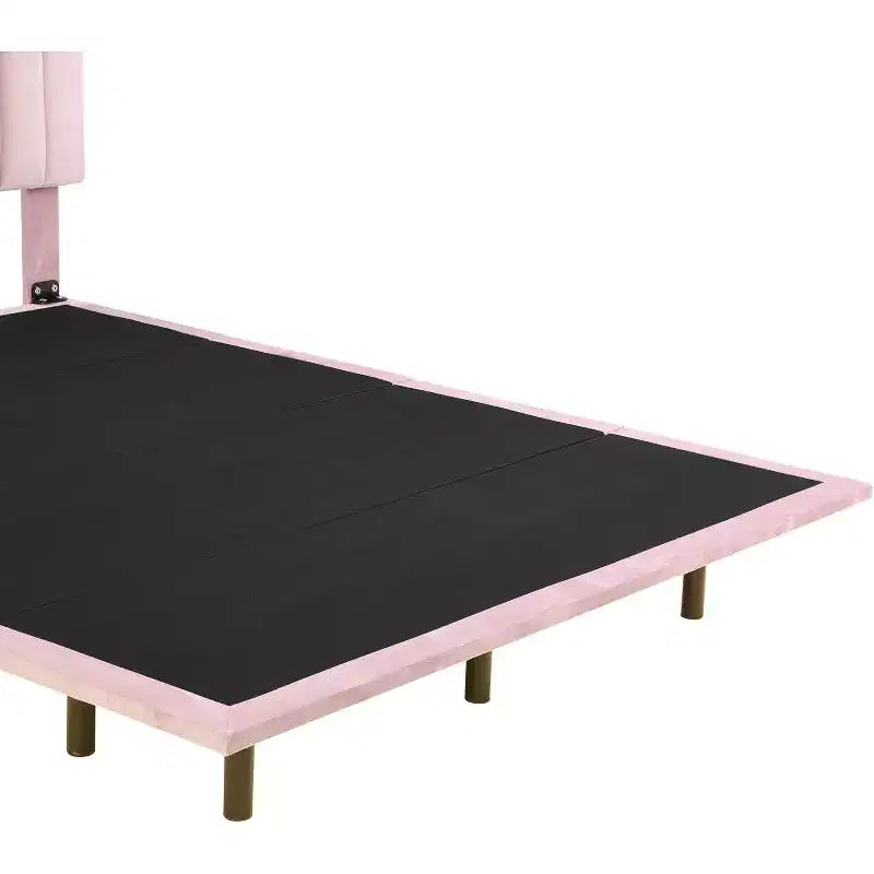 Cadre de lit flottant moderne Acekool Queen Size avec veilleuses à détecteur de mouvement, plateforme rembourrée, silencieux, beige