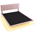 Cadre de lit flottant moderne Acekool Queen Size avec veilleuses à détecteur de mouvement, plateforme rembourrée, silencieux, beige