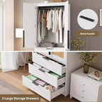 Acekool Armoire 70 Portes en Rotin - Penderie avec 3 Tiroirs et Tringle (Blanc/Noir/Couleur bois)
