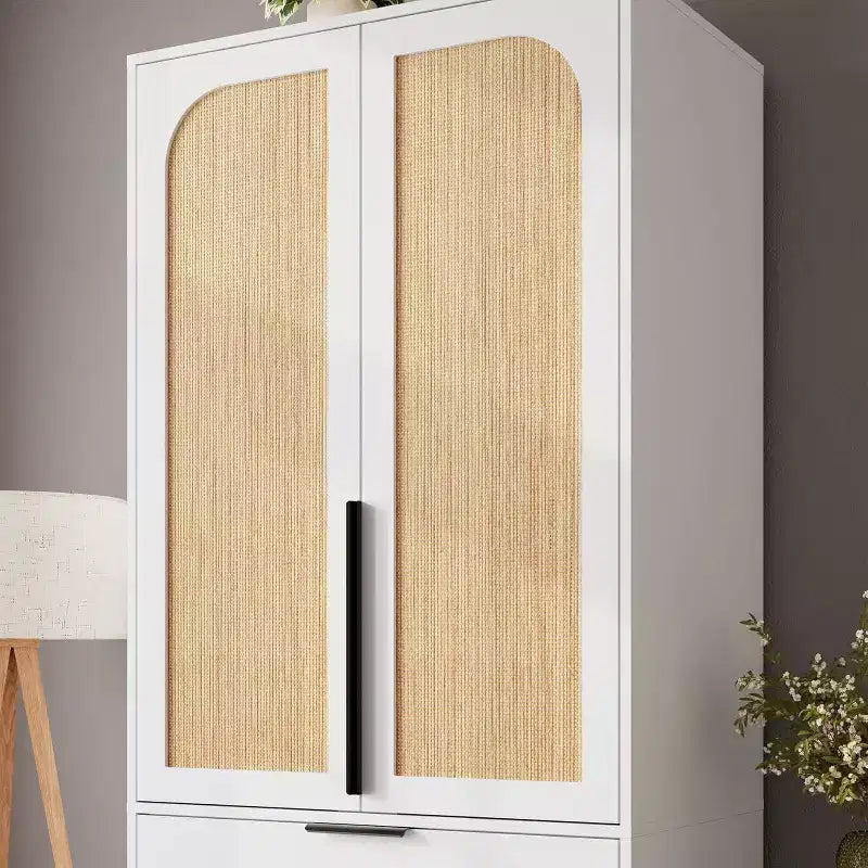 Acekool Armoire 70 Portes en Rotin - Penderie avec 3 Tiroirs et Tringle (Blanc/Noir/Couleur bois)