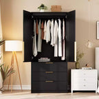 Acekool Armoire 70 Portes en Rotin - Penderie avec 3 Tiroirs et Tringle (Blanc/Noir/Couleur bois)