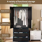 Acekool Armoire 70 Portes en Rotin - Penderie avec 3 Tiroirs et Tringle (Blanc/Noir/Couleur bois)