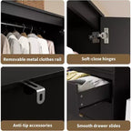 Acekool Armoire 70 Portes en Rotin - Penderie avec 3 Tiroirs et Tringle (Blanc/Noir/Couleur bois)