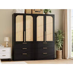 Acekool Armoire 70 Portes en Rotin - Penderie avec 3 Tiroirs et Tringle (Blanc/Noir/Couleur bois)