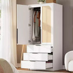 Acekool Armoire 70 Portes en Rotin - Penderie avec 3 Tiroirs et Tringle (Blanc/Noir/Couleur bois)