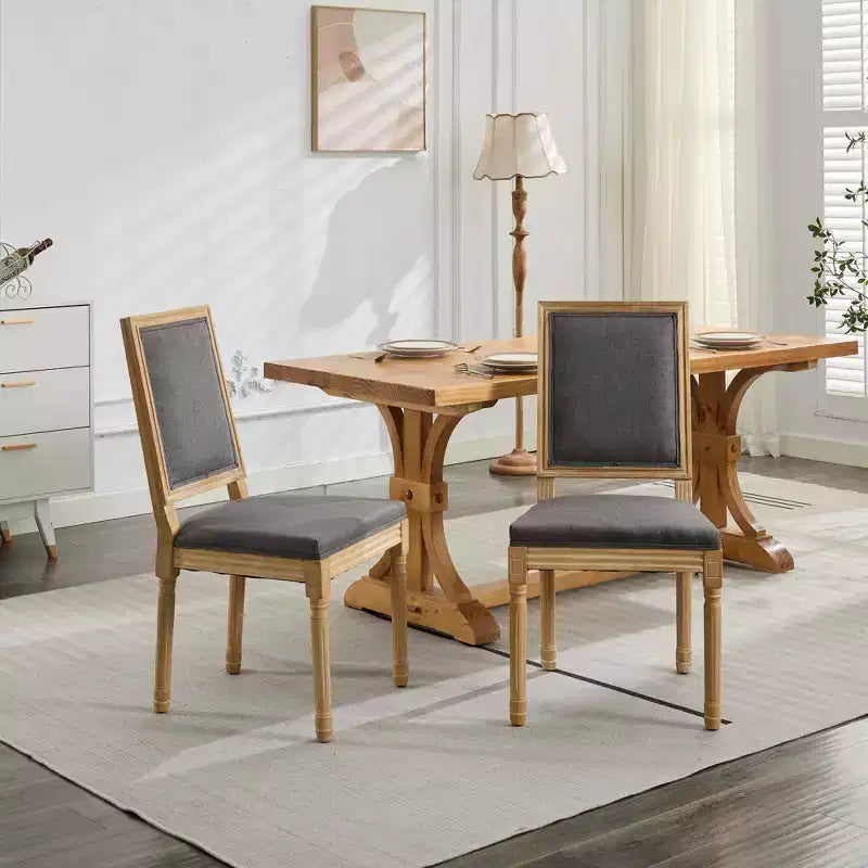 CLIHOME Lot de 2 chaises de salle à manger style Louis avec dossier carré et cadre en bois massif