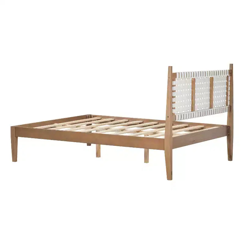 Lit plateforme Christopher Knight Home Callista Queen en bois avec tête de lit en similicuir tissé