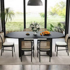 Table de salle à manger de ferme PexFix 67 x 33,5 en bois massif noir avec pieds en V et plateau en bois ovale pour salles à manger modernes et réunions de famille