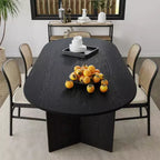 Table de salle à manger de ferme PexFix 67 x 33,5 en bois massif noir avec pieds en V et plateau en bois ovale pour salles à manger modernes et réunions de famille