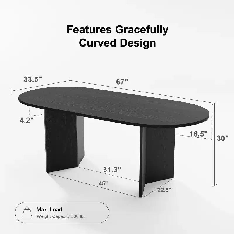 Table de salle à manger de ferme PexFix 67 x 33,5 en bois massif noir avec pieds en V et plateau en bois ovale pour salles à manger modernes et réunions de famille