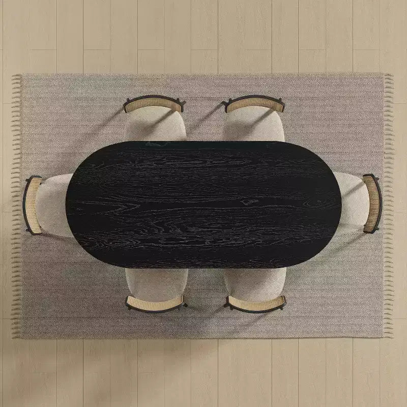 Table de salle à manger de ferme PexFix 67 x 33,5 en bois massif noir avec pieds en V et plateau en bois ovale pour salles à manger modernes et réunions de famille